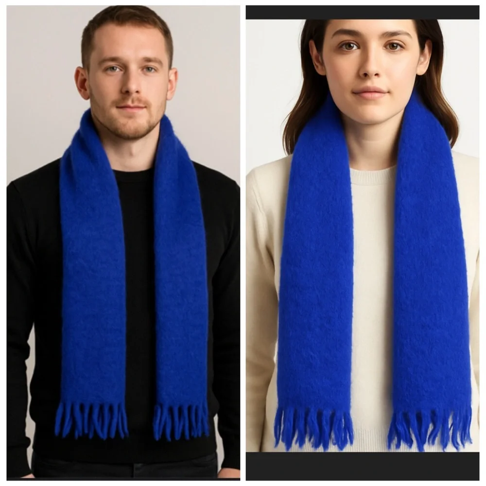 Edmund Zachar Mohair Scarf West Germany Unisex Cobalt Blue Vintage